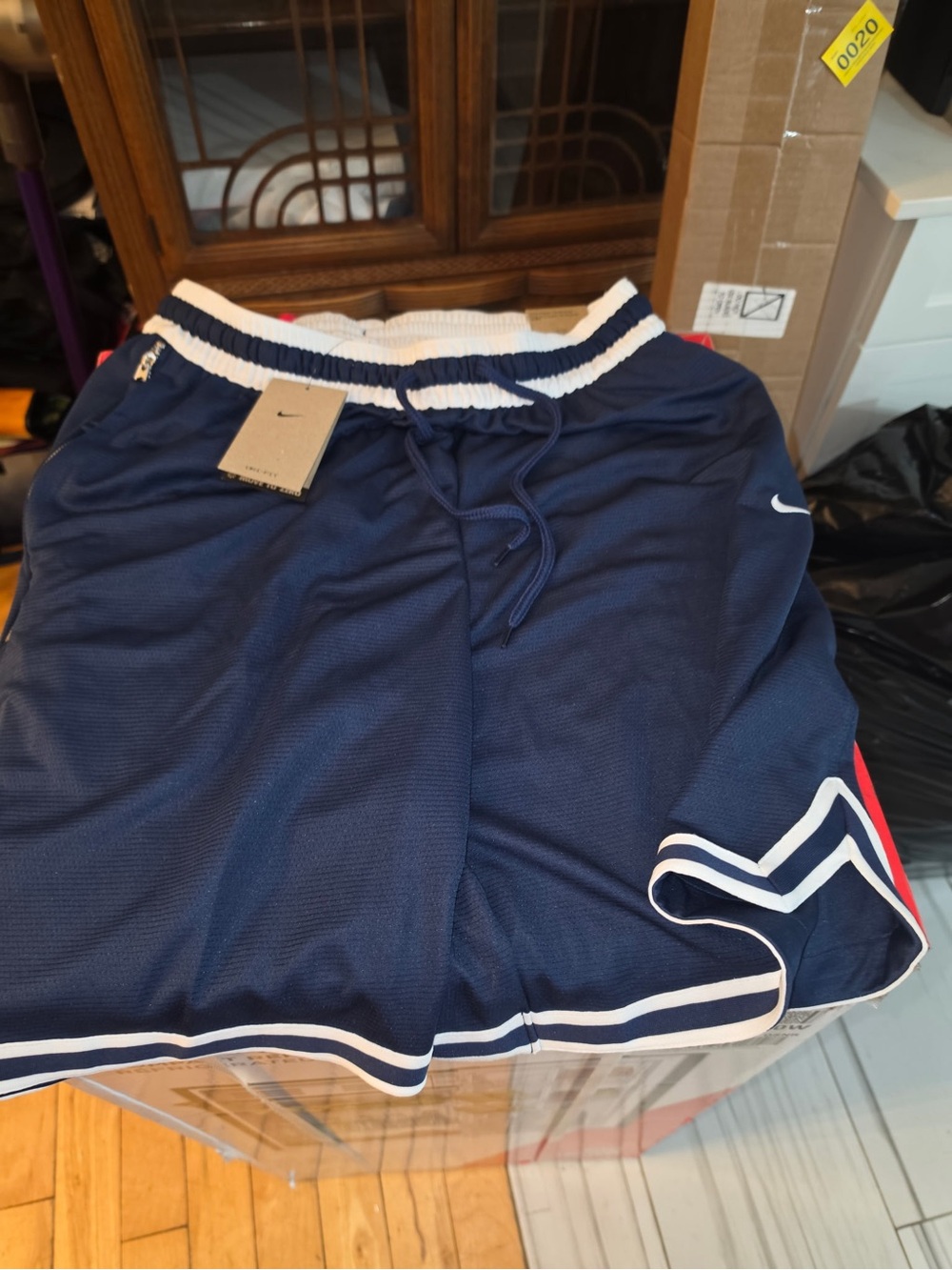 Jordan Men’s Navy Athletic Shorts with White Trim and Red Accent